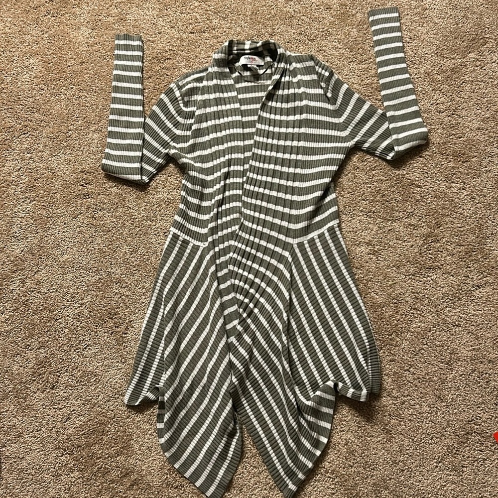 Style & Co Green Striped Open Sweater